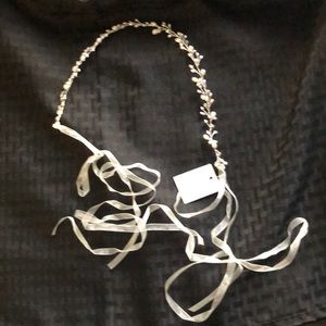 Crystal and pearl headband with ribbons. NWT!